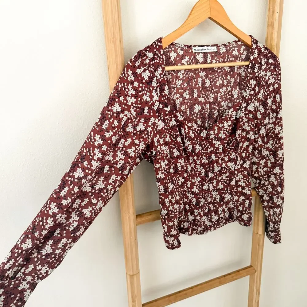 Abercrombie & Fitch Red Floral Sweetheart Corset Blouse Top Size Small